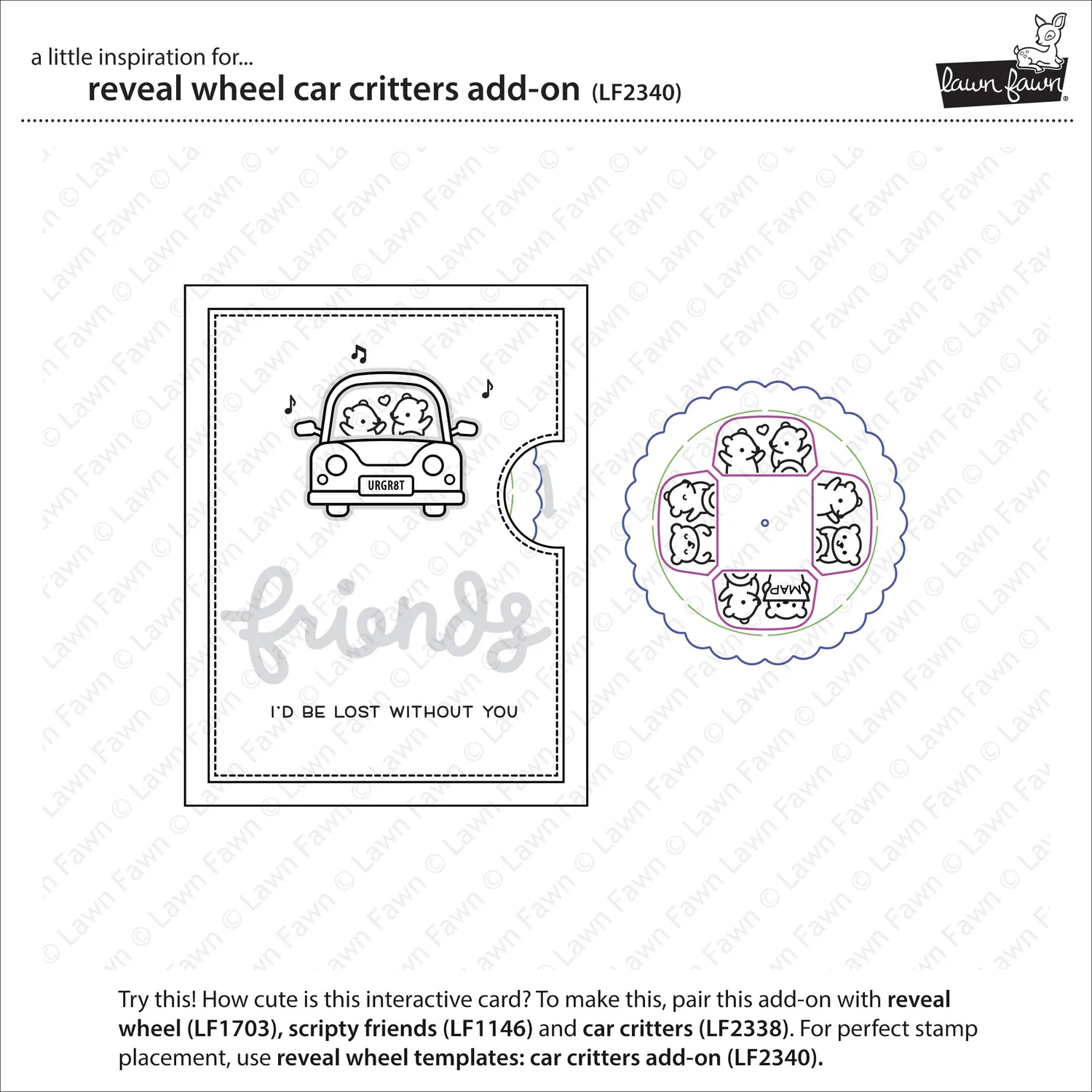 Lawn Fawn Reveal Wheel Car Critters Add-on Stanze