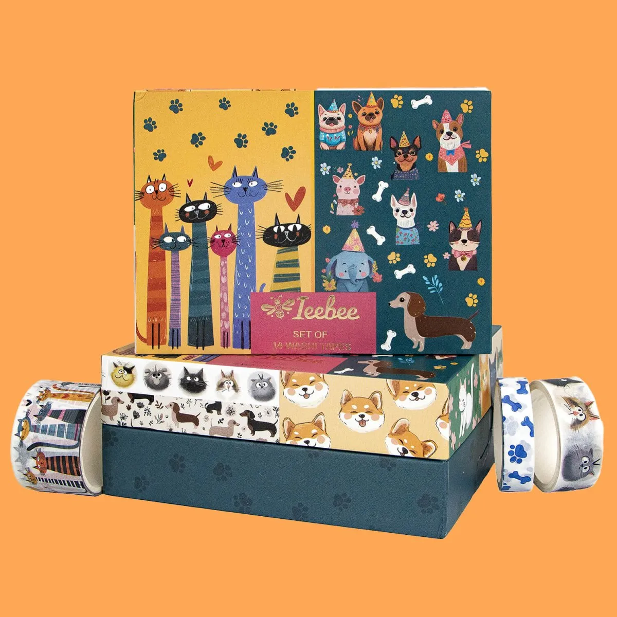 Ieebee Kawaii Washi Tape Set 14 Rollen Herz Tiere