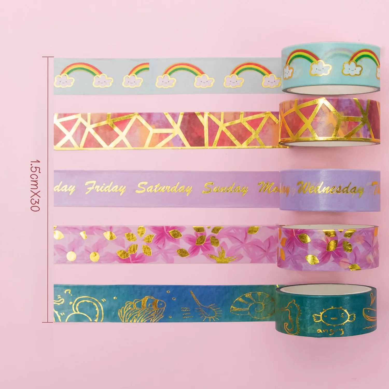 Ieebee Gold Foil Washi Tape 30 Rollen Regenbogen