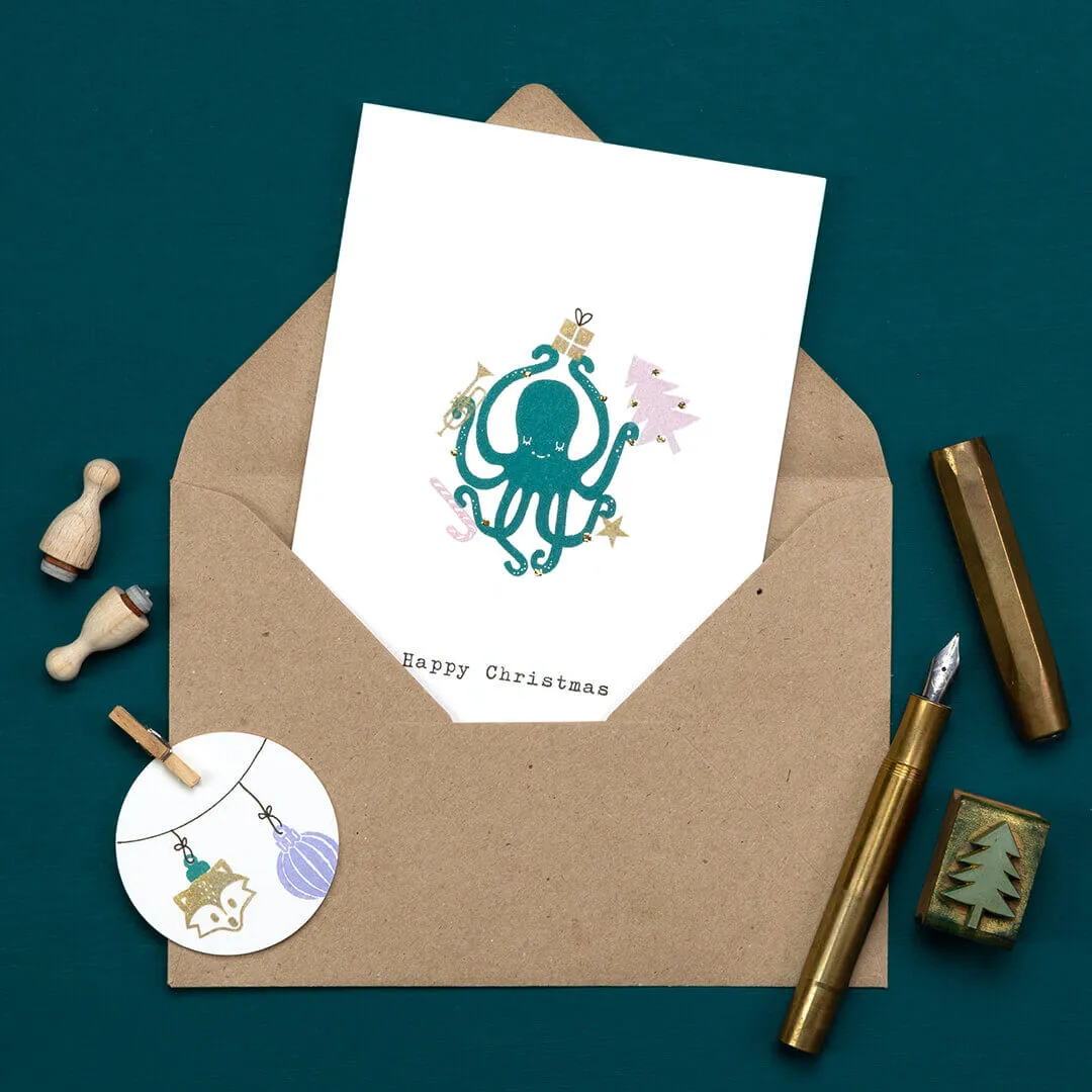 Perlenfischer Oktopus Stempel Holz 53 x 42 mm