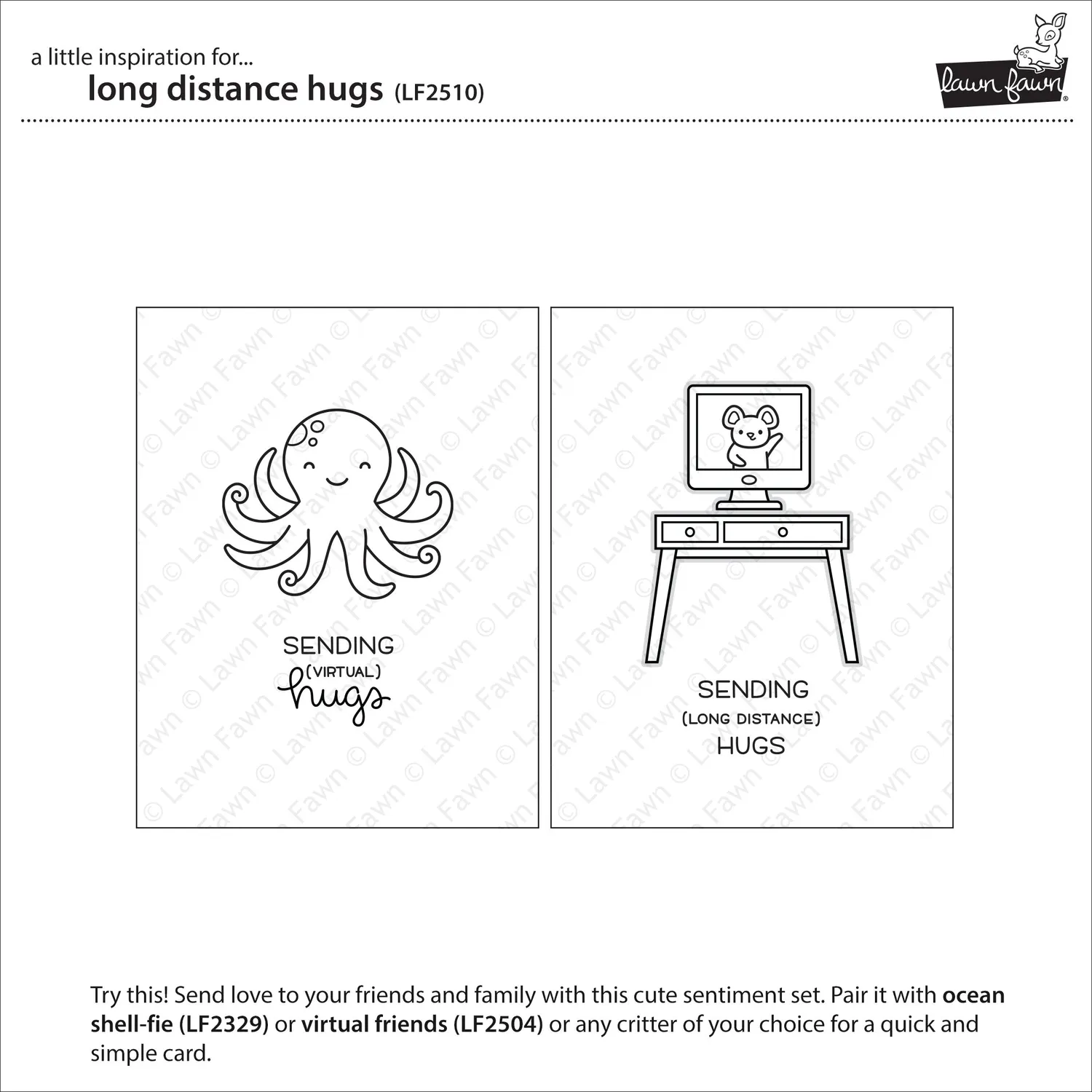 Lawn Fawn Long Distance Hugs Clear Stamps Stempelset Grüße