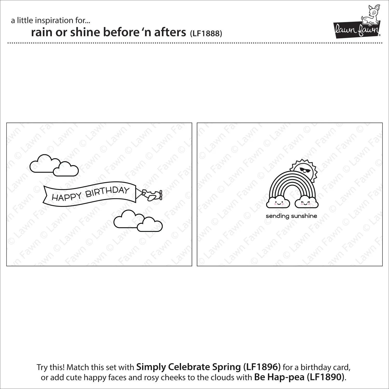 Lawn Fawn Rain or Shine Before n Afters Clear Stamps Regenbogen