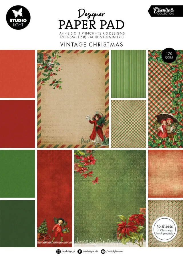 StudioLight Essentials Vintage Christmas Papierblock 36 Blatt A4