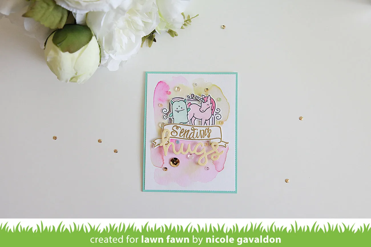 Lawn Fawn Scripty Hugs Stanzschablone Schriftzug