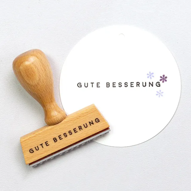 Perlenfischer Gute Besserung Stempel Schriftzug Holz