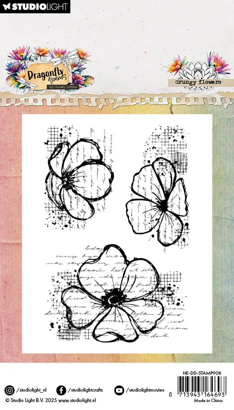 Studio Light Hazel Eaton Dragonfly Dreams Clear Stamp Grungy Flowers