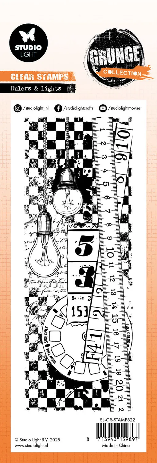 StudioLight Grunge Rulers & lights Clear Stempel 72x193mm