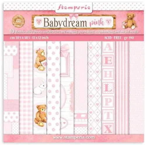 Stamperia BabyDream Pink Papierblock 30,5x30 10 Blatt