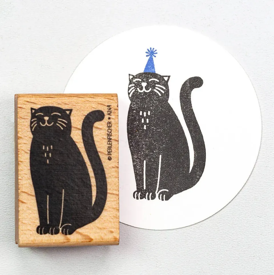 Perlenfischer Katze Holzstempel 47 x 29 mm Tier