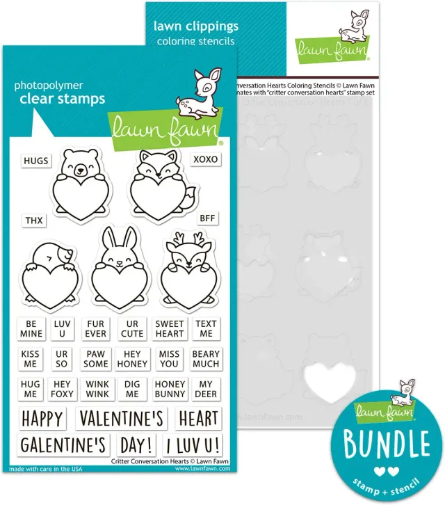 Lawn Fawn Critter Conversation Hearts Stempel+Schablone Set