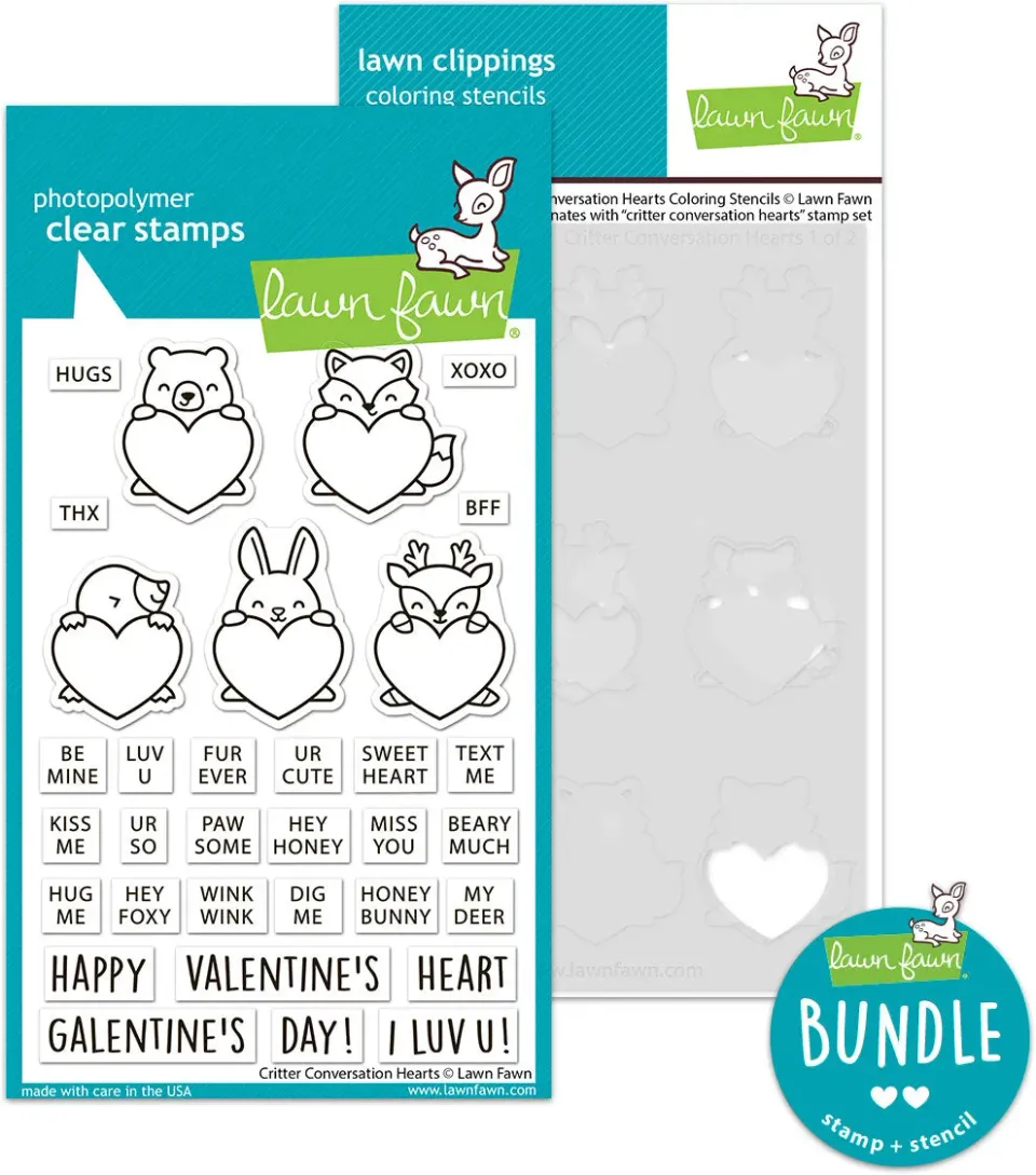 Lawn Fawn Critter Conversation Hearts Stempel+Schablone Set