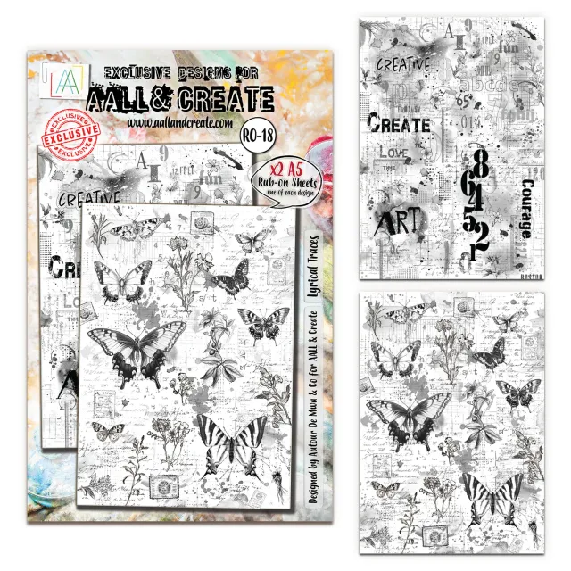 AALL and Create RO-18 Lyrical Traces Rub-Ons A5 2 Bogen