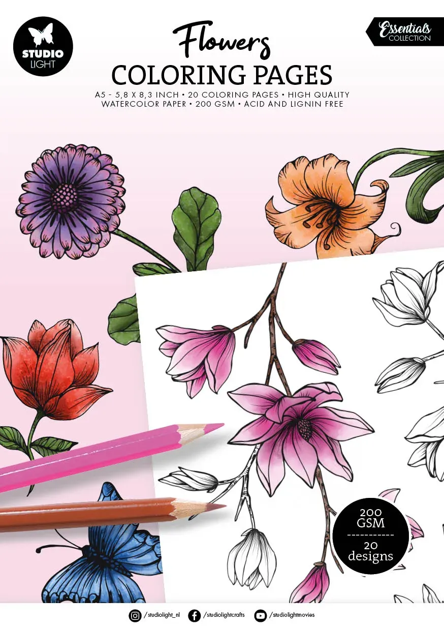StudioLight Essentials Ausmalbilder Blumen 20 Blatt