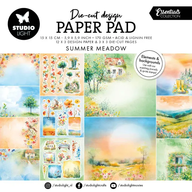 Studio Light Essentials Summer Meadow Papierblock 15x15 cm 36 Blatt