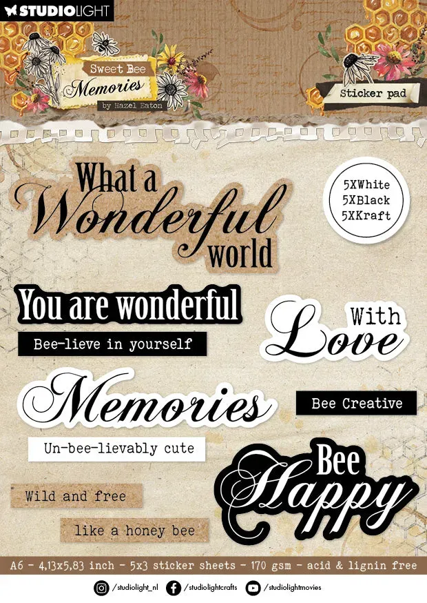 StudioLight Hazel Eaton Sweet Bee Memories Stickerblock Sentiments