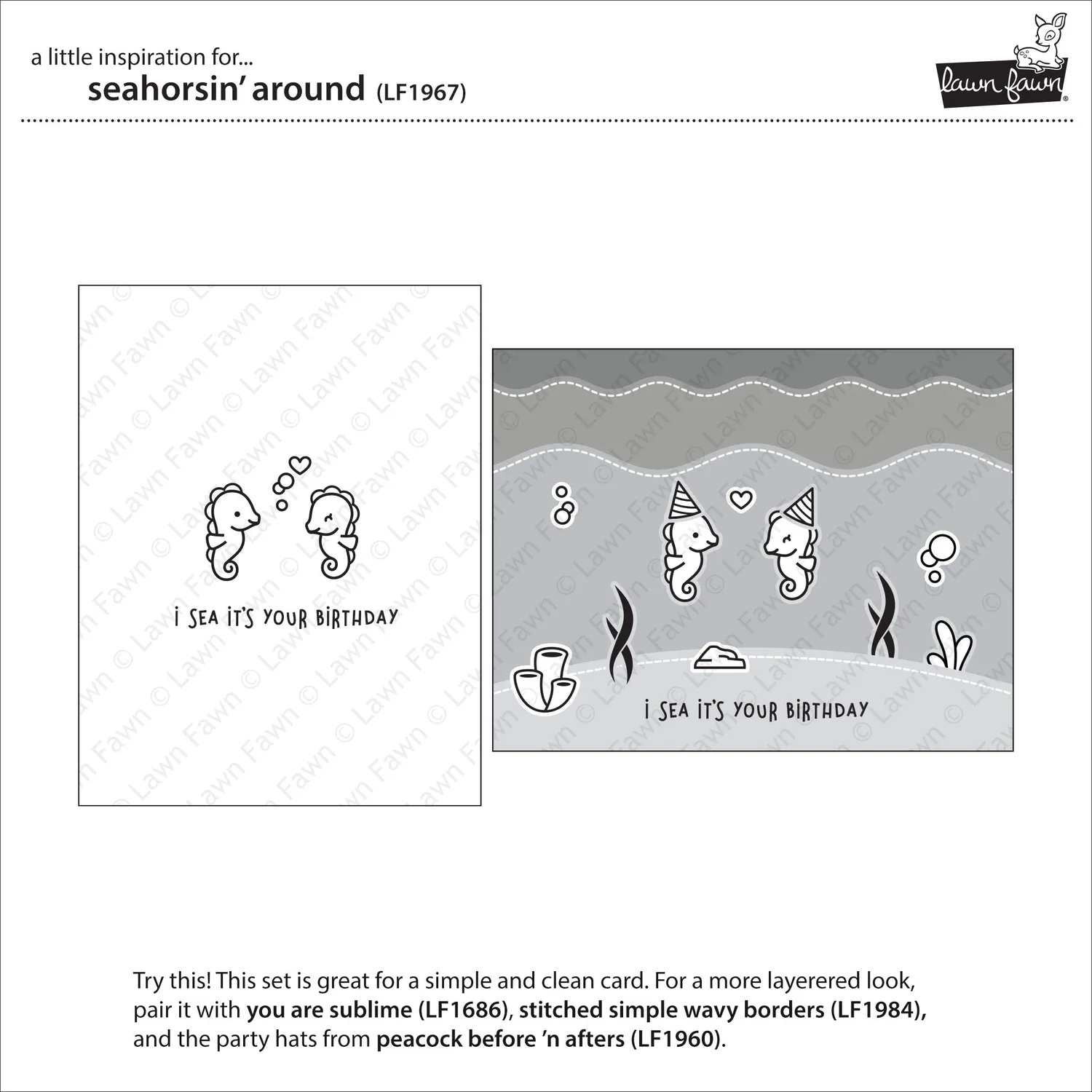 Lawn Fawn Seahorsin Around Clear Stamps Geburtstag Mini-Set