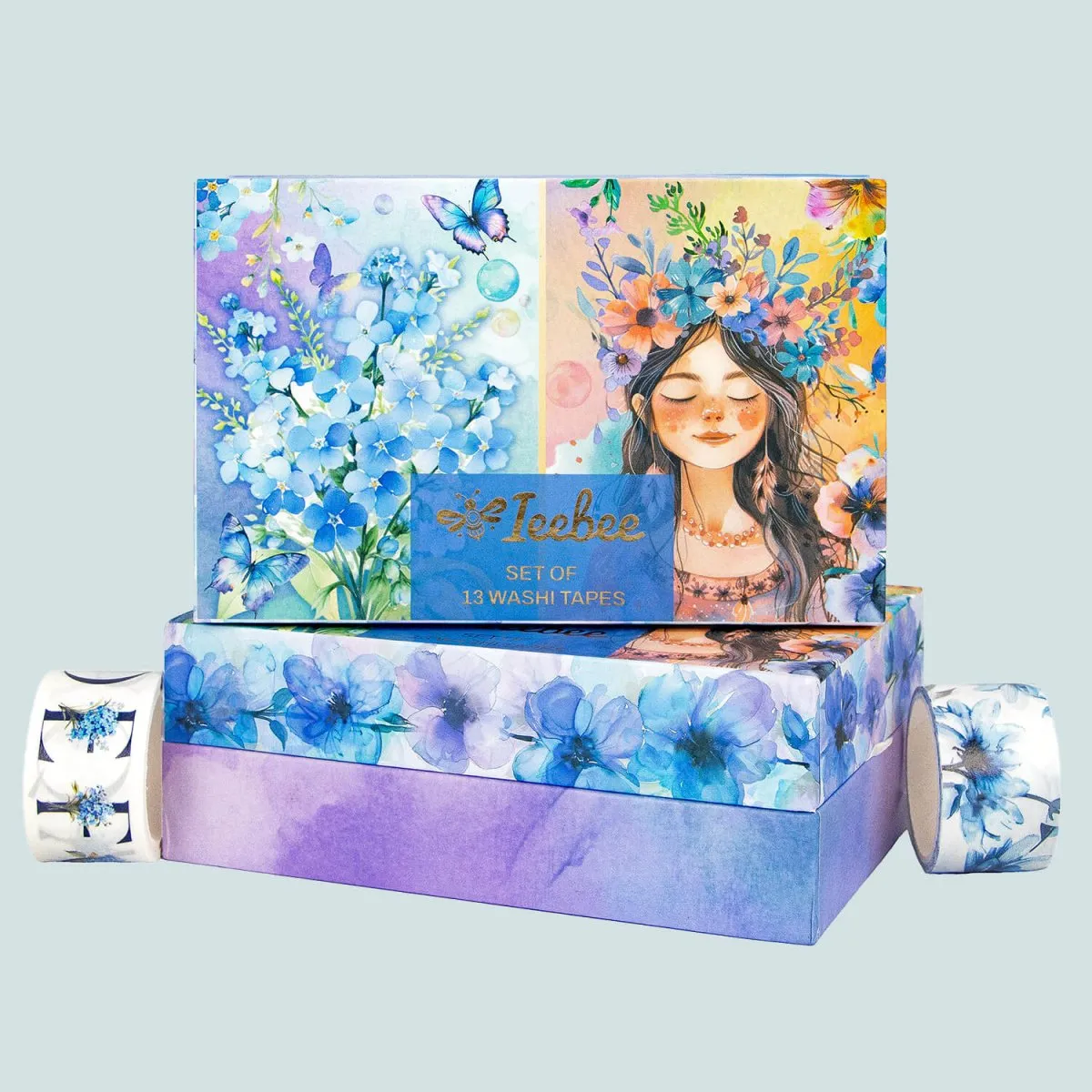 Ieebee Blue Garden Blooms Washi-Tape 13 Rollen Blau Relief