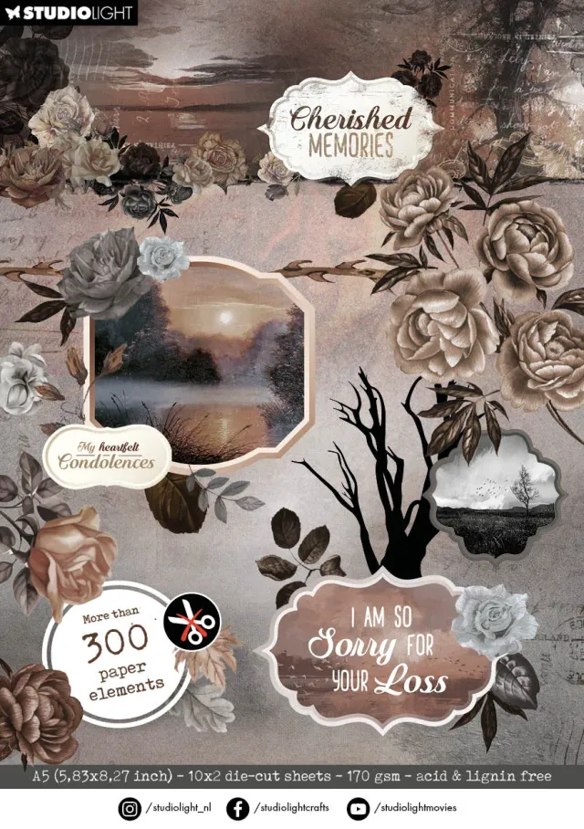 StudioLight Cherished Memories Die-Cut Block Trauer Papierelemente
