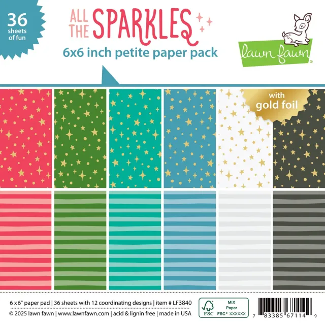 Lawn Fawn All the Sparkles Papierblock 15x15 Goldfolie