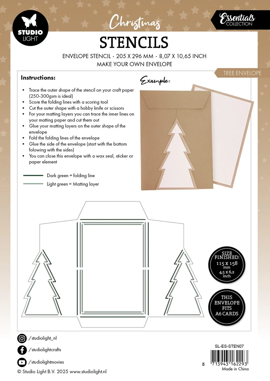 StudioLight Essentials Christmas Tree Envelope Stencil