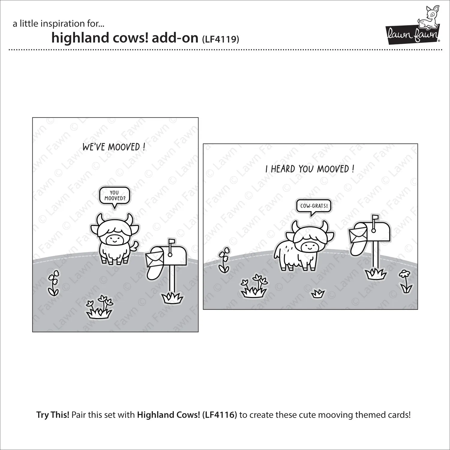 Lawn Fawn Highland Cows Add-On Clear Stamps Mini-Set