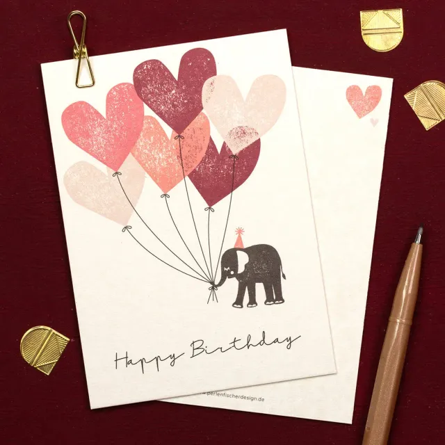 Perlenfischer Birthday Elephant Grußkarte A6
