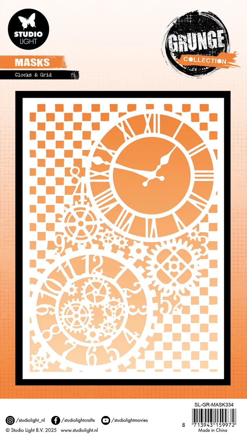 Studio Light Grunge Clocks & Grid Mask Schablone A5