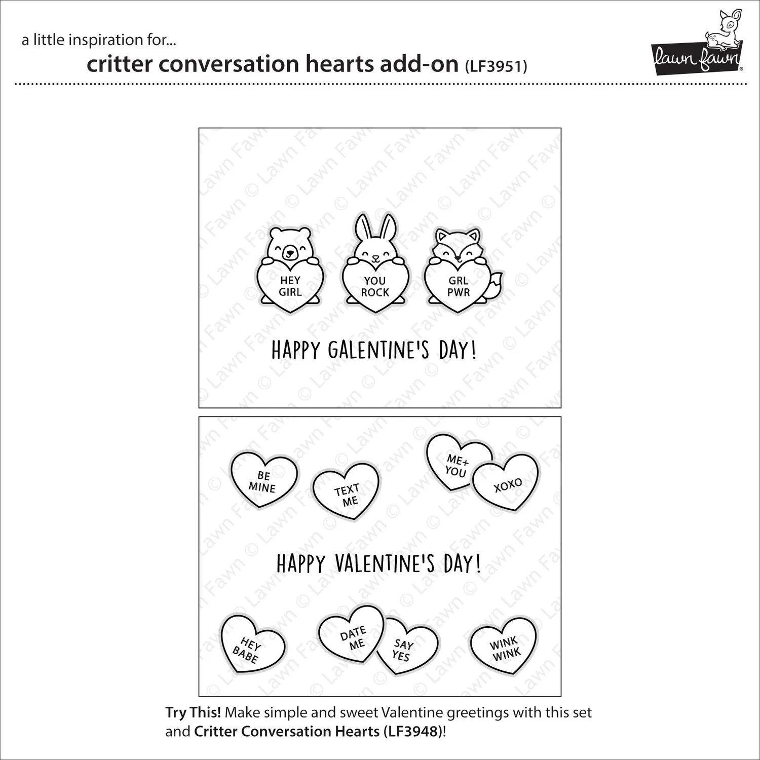 Lawn Fawn Critter Conversation Hearts Add-On LF3951 Stempel