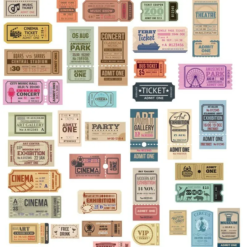 Ieebee Retro Ticket Washi Sticker 50 Stück