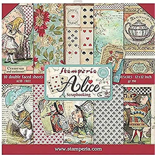 Stamperia Alice SBBL52 Scrapbookpapier 30,5x30,5cm 10 Blatt