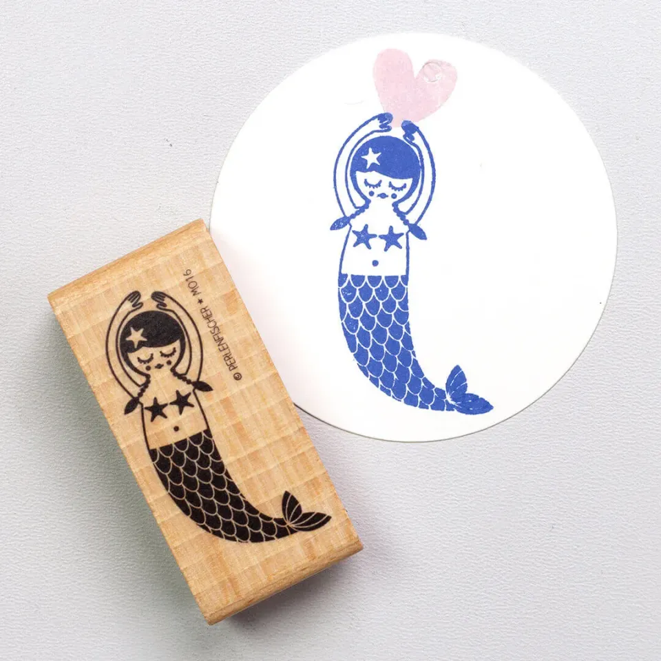 Perlenfischer Meerjungfrau Stempel 57x27 mm Holz