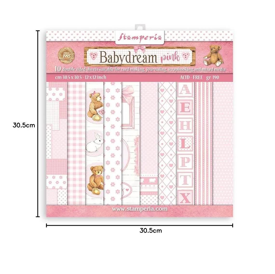 Stamperia BabyDream Pink Papierblock 30,5x30 10 Blatt