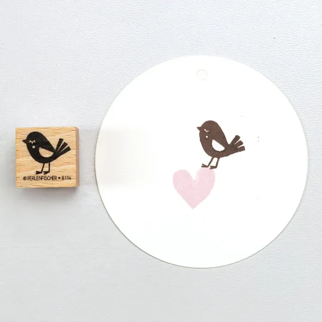 Perlenfischer Bird with Cheeks Holzstempel Vogel 16x18 mm