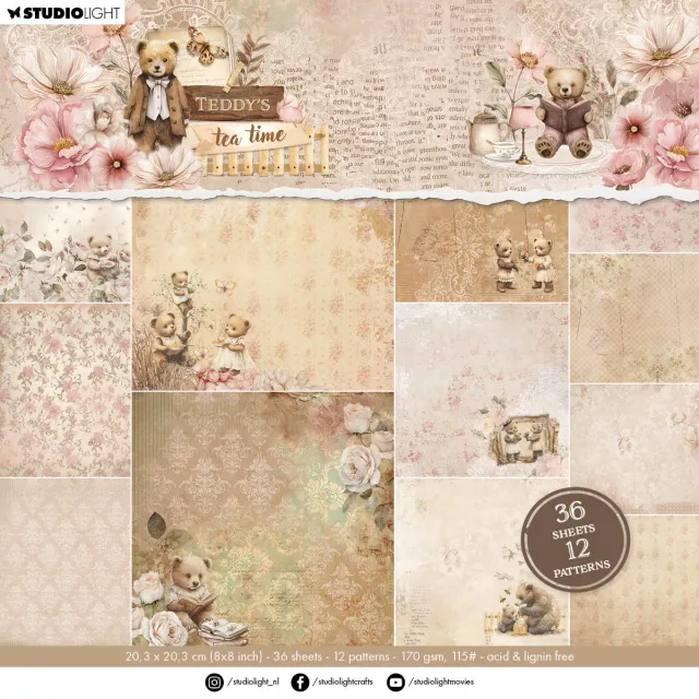 StudioLight Teddy's Tea Time Design Paper Pad 36 Blatt