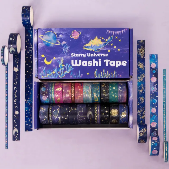 Ieebee Gold Foil Galaxy Washi-Tape 24 Rollen Mond Sterne Goldfolie