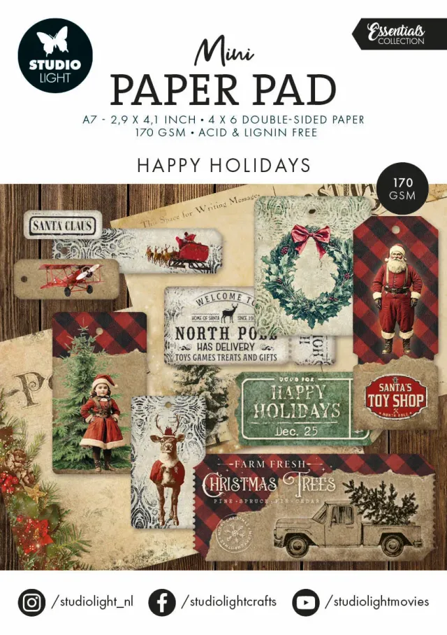 StudioLight Essentials Mini Paper Pad Happy Holidays 24 Blatt