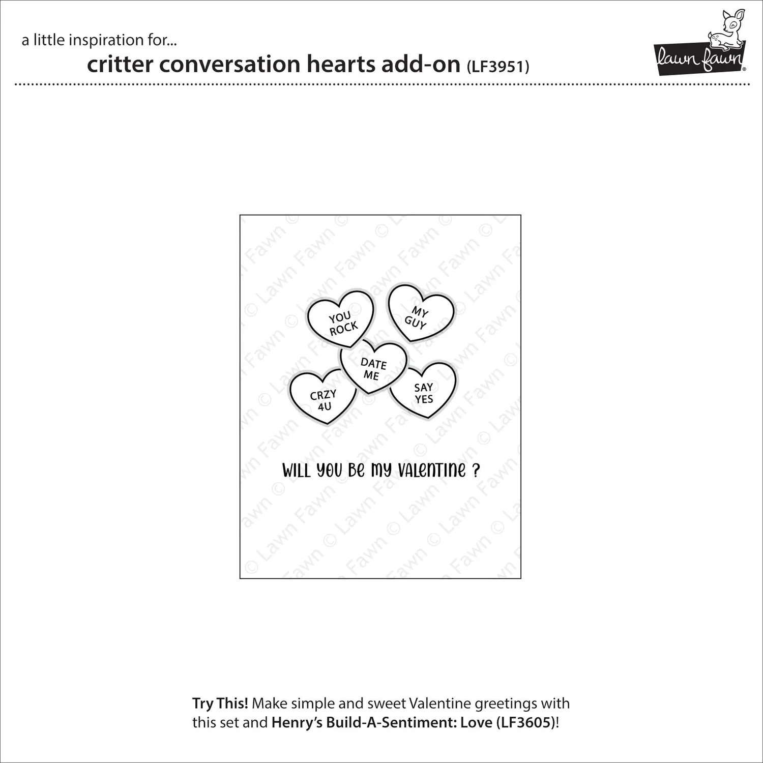 Lawn Fawn Critter Conversation Hearts Add-On LF3951 Stempel