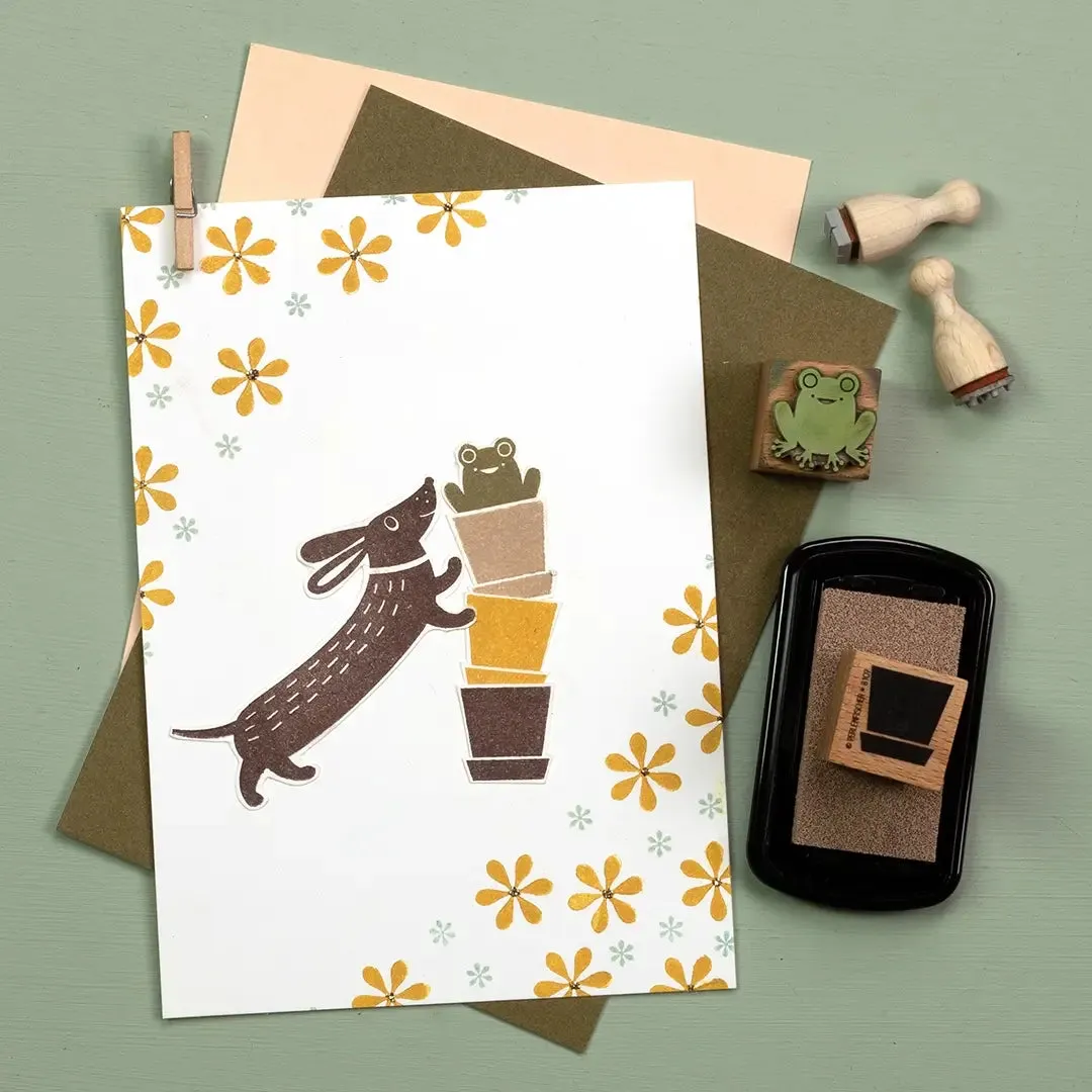 Perlenfischer Dackel 2 Stempel Holz 66 x 31 mm