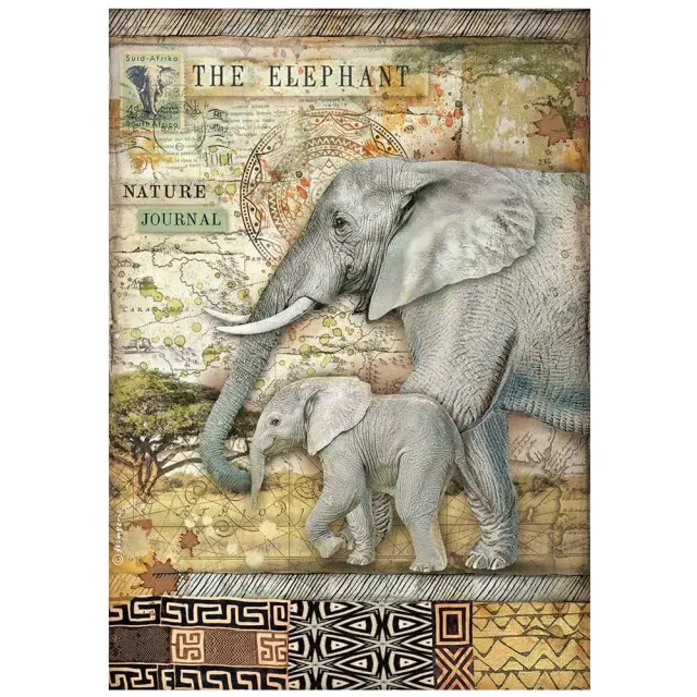Stamperia Savana DFSA4684 Reispapier A4 Elefant