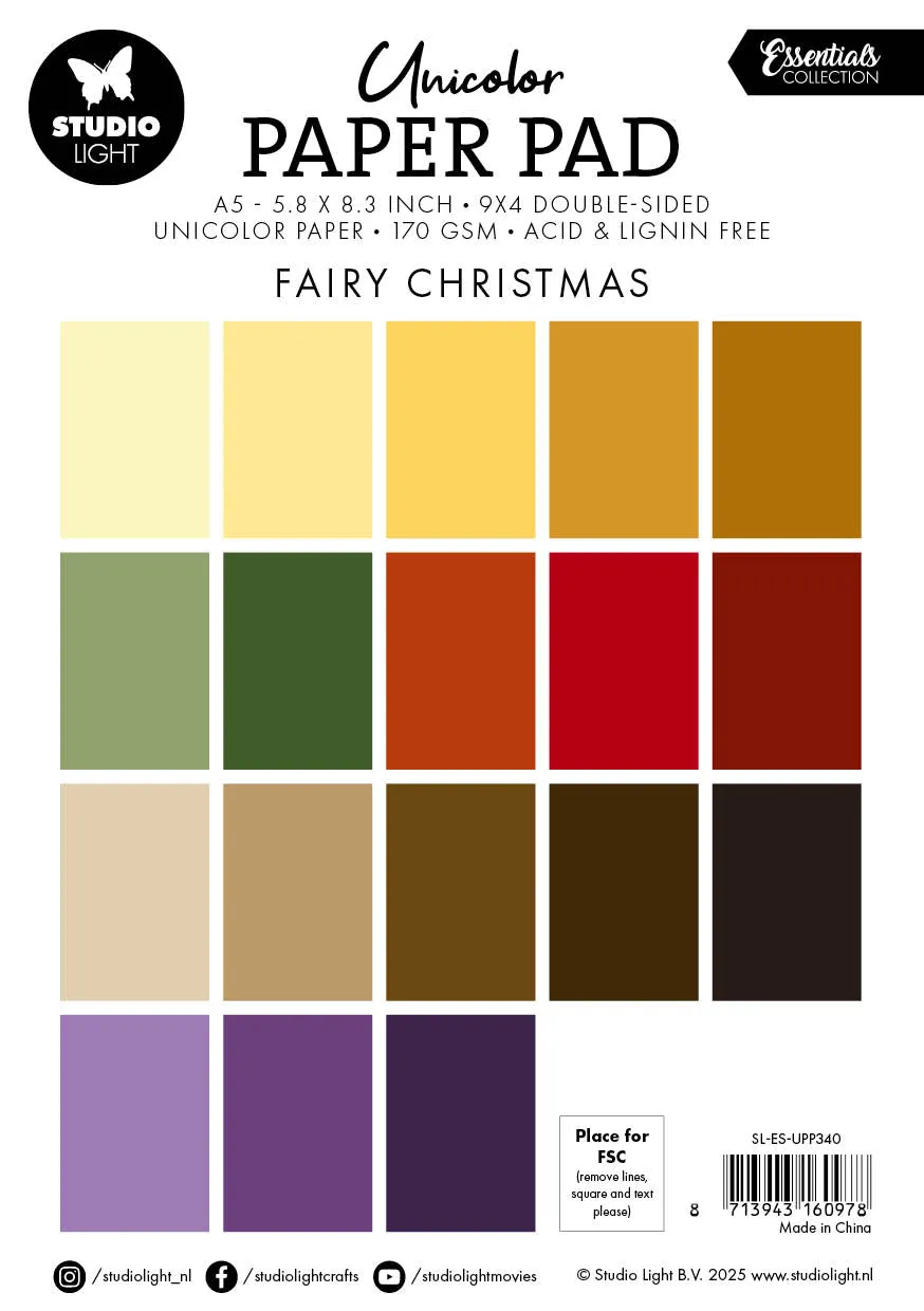 StudioLight Essentials Unicolor Paper Pad Fairy Christmas 36 Blatt