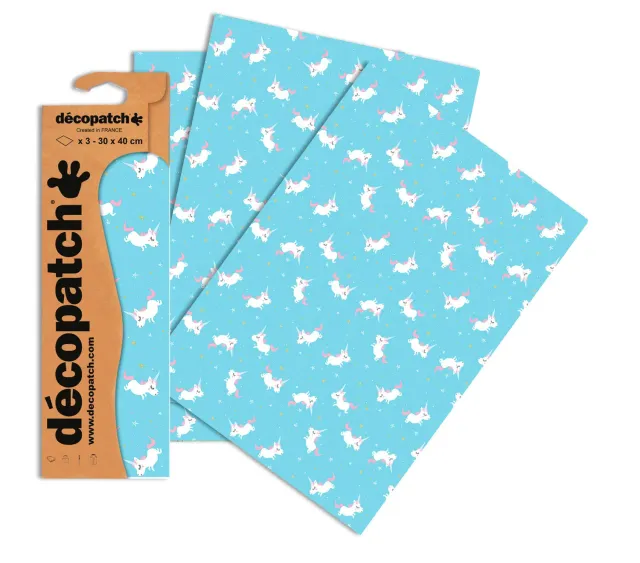 décopatch No.727 Papier Einhorn blau 3 Bögen