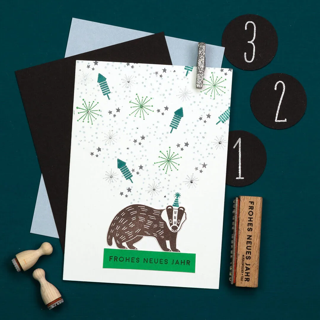Perlenfischer Dachs Stempel 53x31 mm Waldtier