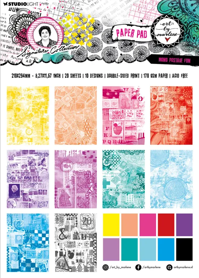 StudioLight Art by Marlene Mono Postage Fun Designer Paper Pad A4