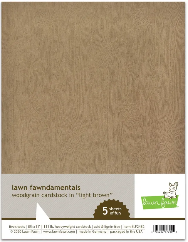 Lawn Fawn Woodgrain Cardstock LF2482 Hellbraun 5 Blatt