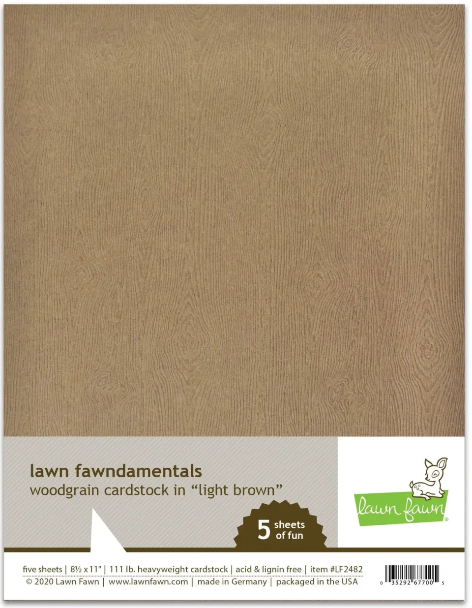 Lawn Fawn Woodgrain Cardstock LF2482 Hellbraun 5 Blatt