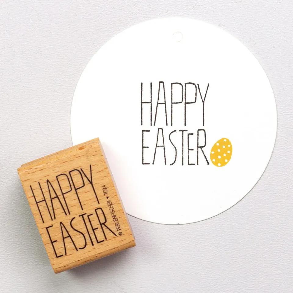 Perlenfischer Happy Easter Holzstempel Ostern 30x25 mm