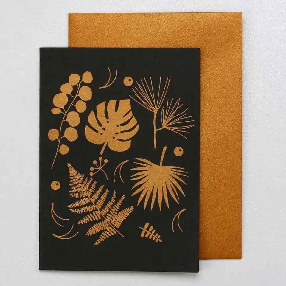 Perlenfischer Black & Gold Blättersammlung Grußkarte