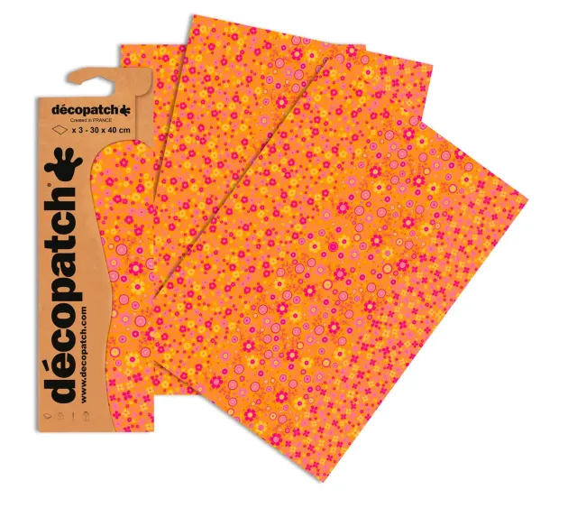 décopatch C594O Blume Orange-Rosa Papier 3er Pack 395mm
