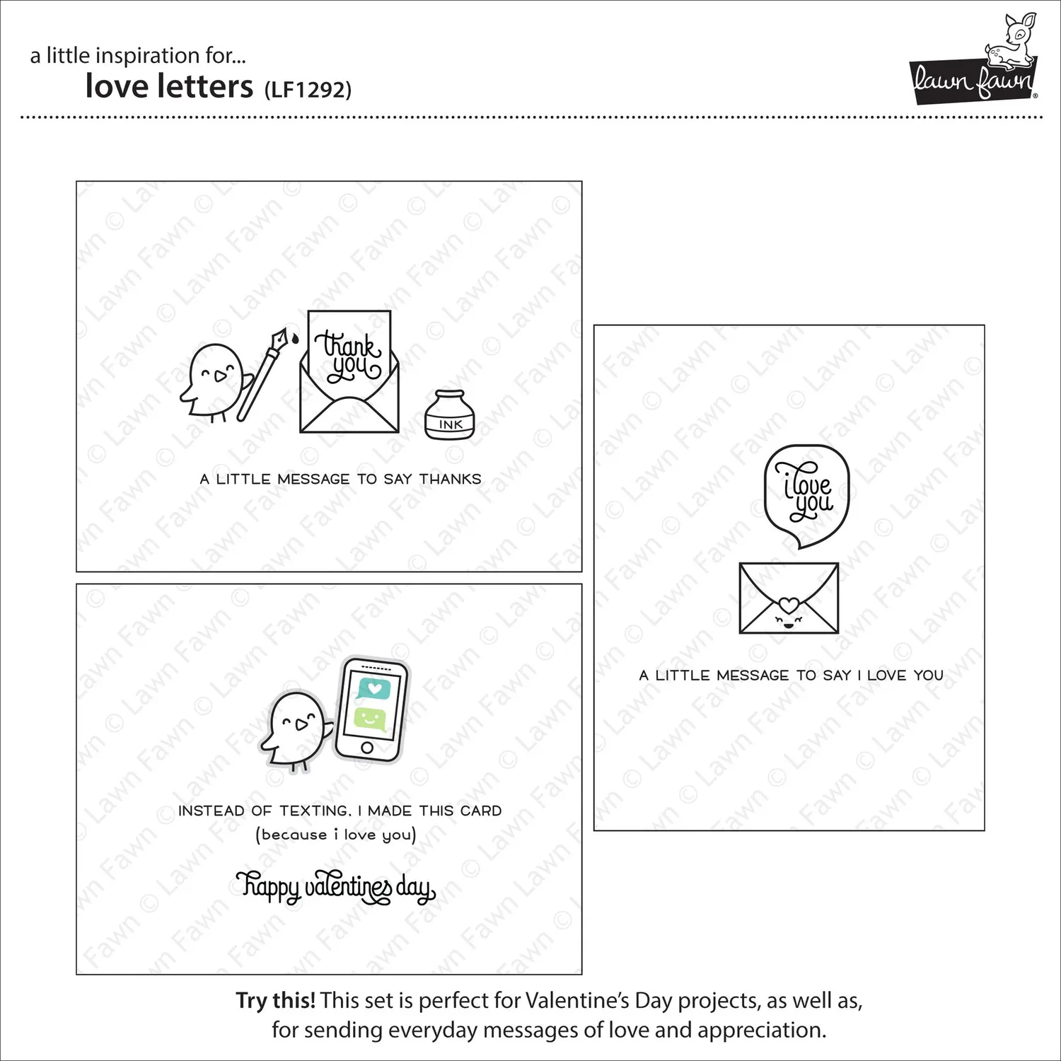 Lawn Fawn Love Letters Stempelset Valentinstag