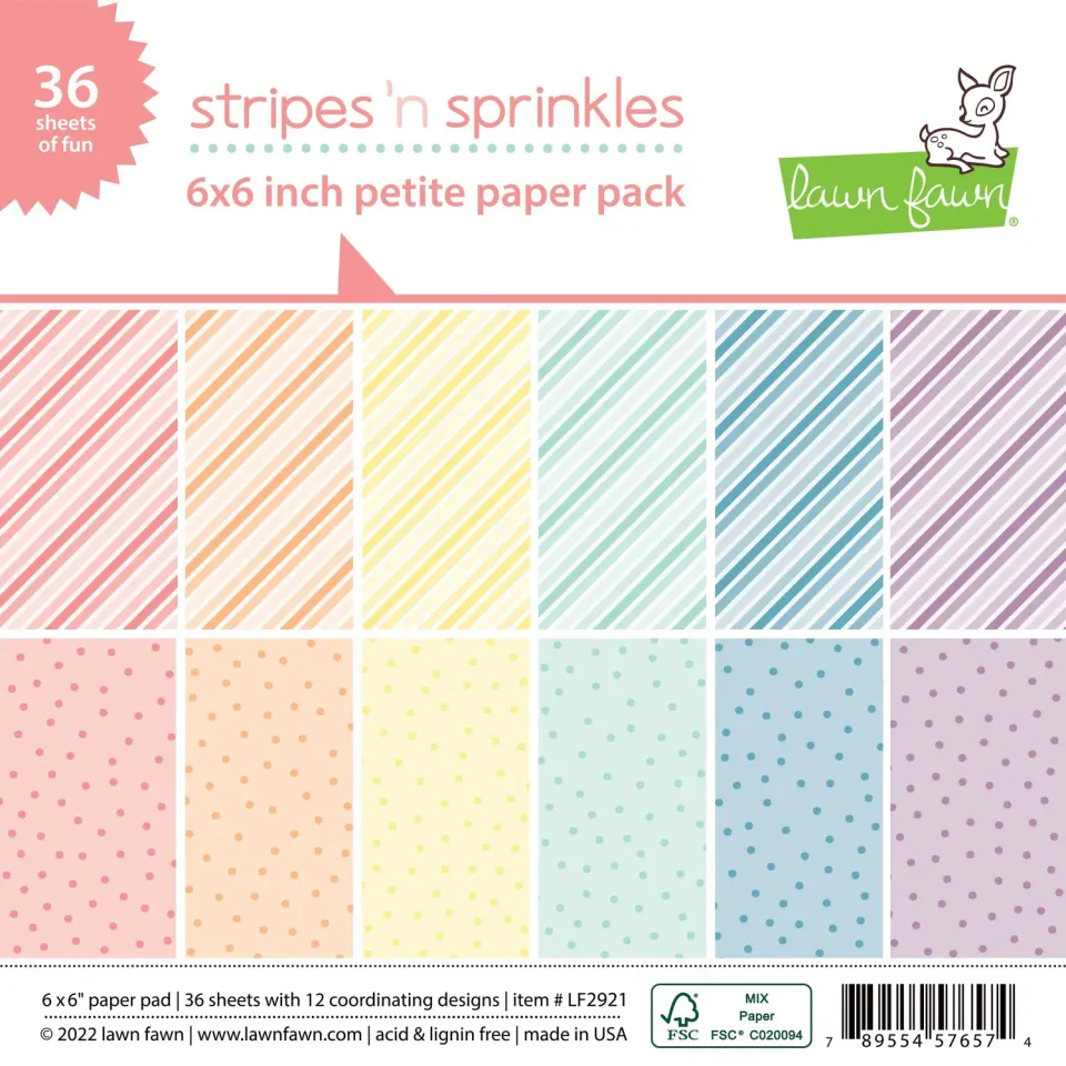 Lawn Fawn Stripes 'n Sprinkles Papierblock 6x6 36 Blatt